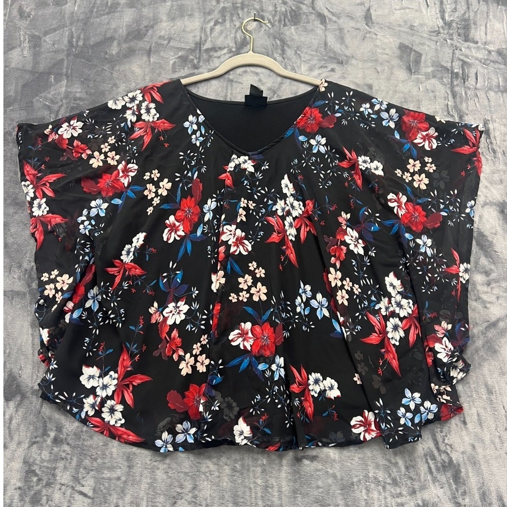 Liz Claiborne Blouse Top Womens 0X Multicolor Floral Lined Pleated V Neck Party